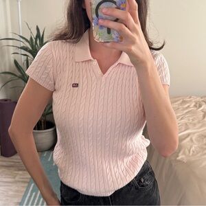 Ralph Lauren baby pink collared shirt with mini American flag embroidery - small